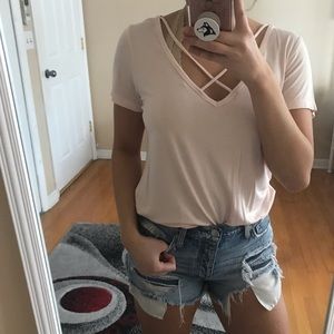 Forever 21 Blush Criss-Cross T-Shirt